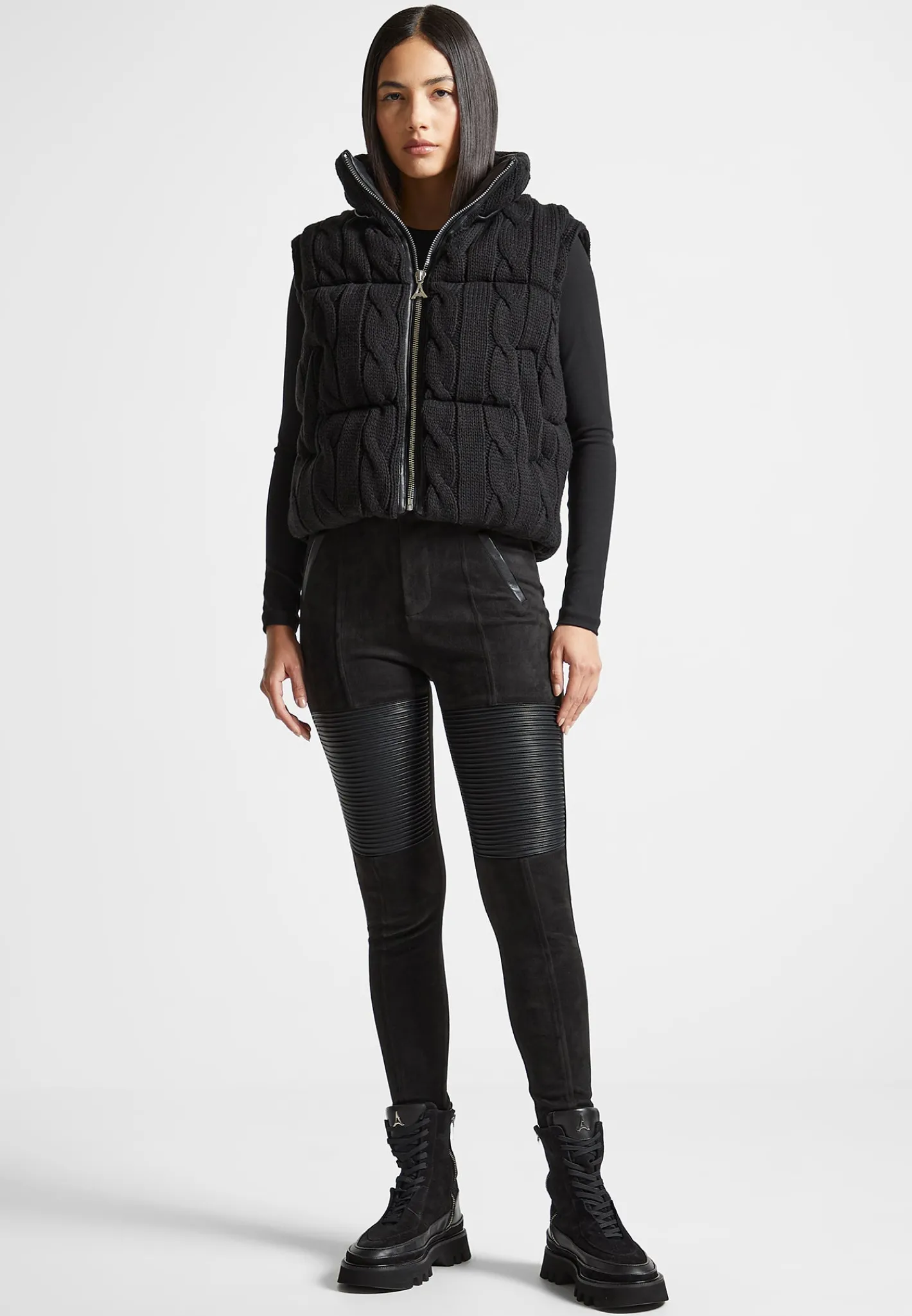 2-in-1 Cable Knit Puffer Jacket/Gilet -^Manière De Voir Fashion