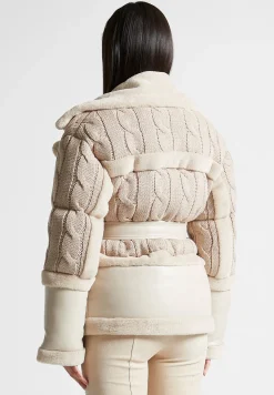 Knit and Plush Puffer Biker Jacket -^Manière De Voir Fashion
