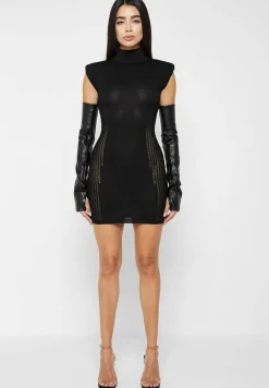 Knitted Contour Dress with Vegan Leather Sleeves -^Manière De Voir Best