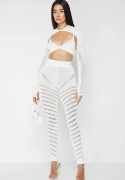 Knitted Sleeve Overlay with Bralette - White^Manière De Voir Best