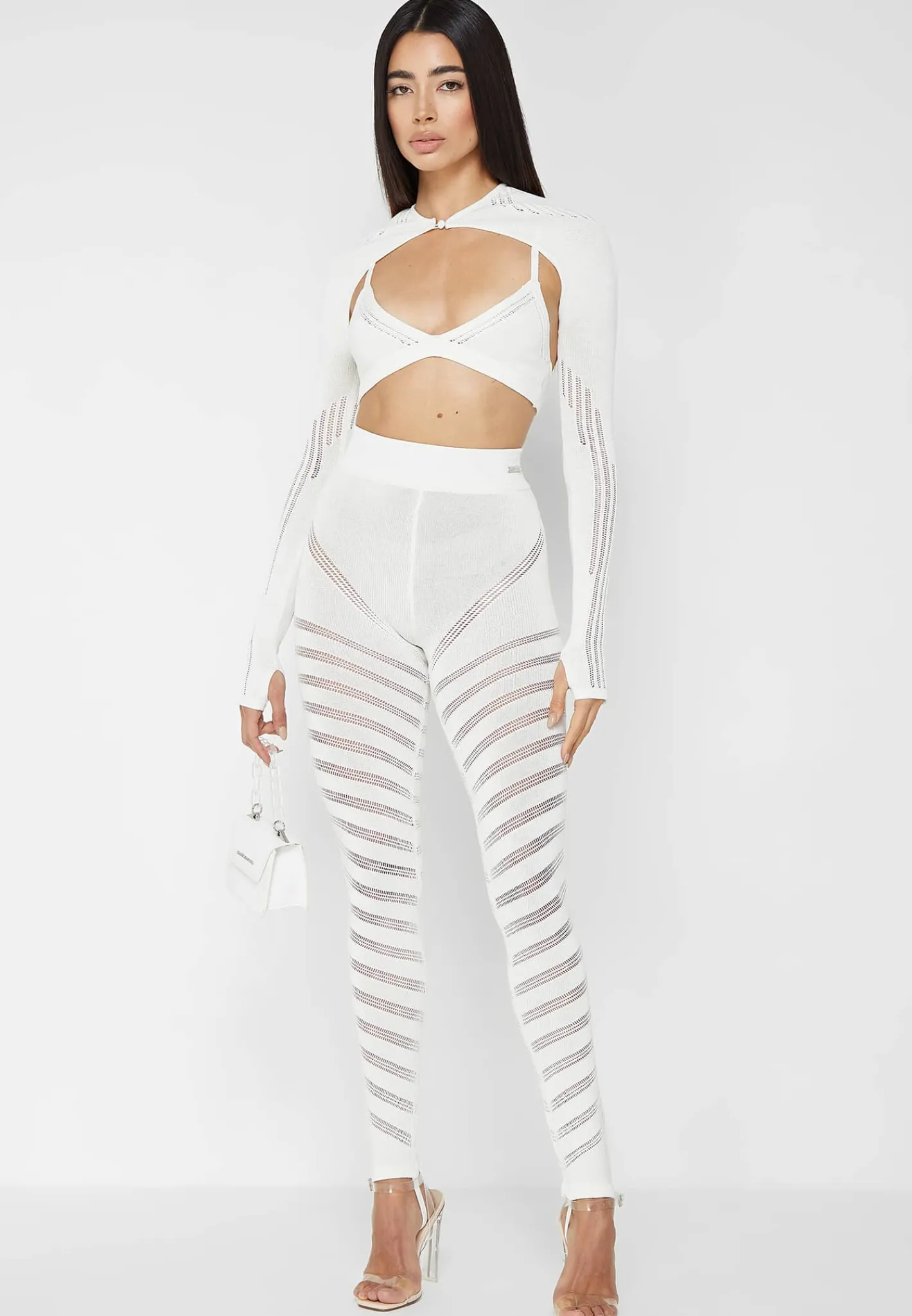Knitted Sleeve Overlay with Bralette - White^Manière De Voir Best
