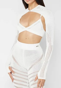 Knitted Sleeve Overlay with Bralette - White^Manière De Voir Best