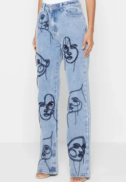 Line Art Boyfriend Jeans - Mid Blue^Manière De Voir Clearance