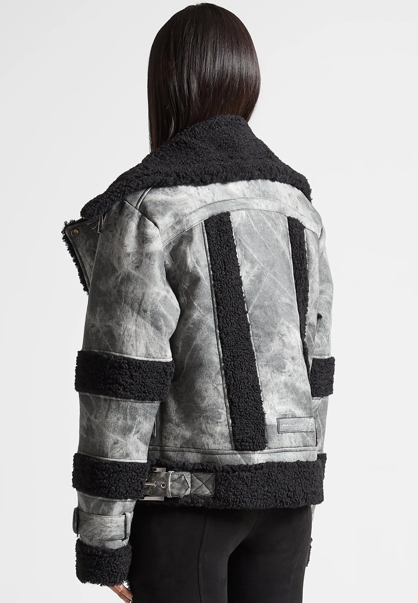 Marbled Vegan Leather Borg Biker Jacket -^Manière De Voir Sale