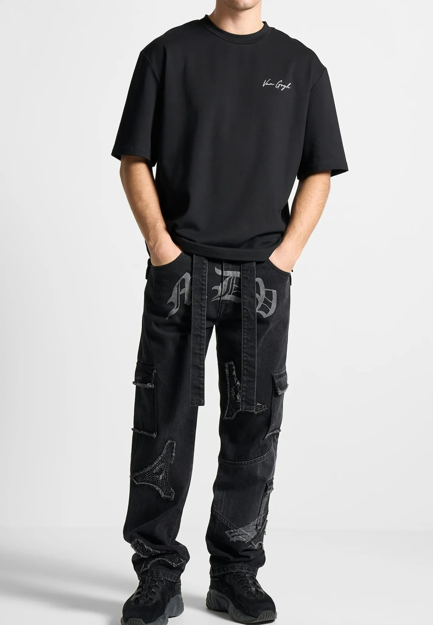 MDV Rhinestone Eiffel Patch Jeans - Stonewash Black^Manière De Voir Best