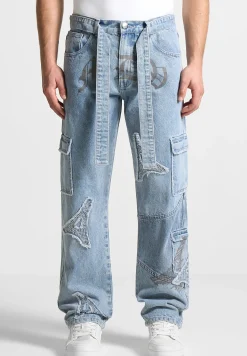 MDV Rhinestone Eiffel Patch Jeans - Stonewash Blue^Manière De Voir Online