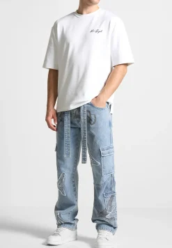 MDV Rhinestone Eiffel Patch Jeans - Stonewash Blue^Manière De Voir Online