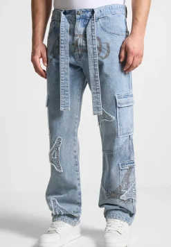 MDV Rhinestone Eiffel Patch Jeans - Stonewash Blue^Manière De Voir Online