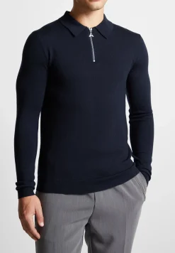 Merino Wool Long Sleeve Polo Top With Zip -^Manière De Voir Discount