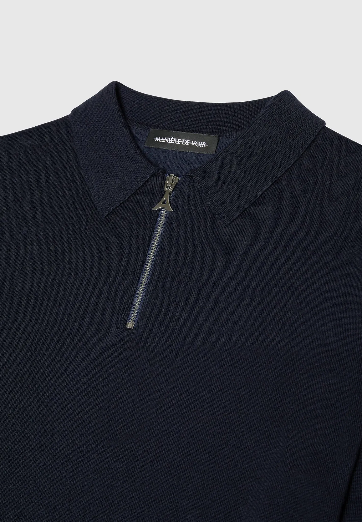 Merino Wool Long Sleeve Polo Top With Zip -^Manière De Voir Discount