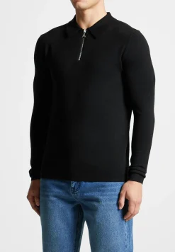 Merino Wool Long Sleeve Polo Top With Zip -^Manière De Voir Sale