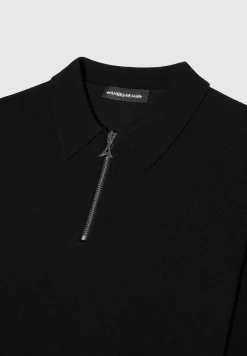 Merino Wool Long Sleeve Polo Top With Zip -^Manière De Voir Sale