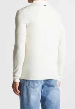 Merino Wool Long Sleeve Polo Top With Zip - Off White^Manière De Voir Clearance