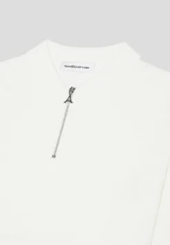 Merino Wool Long Sleeve Polo Top With Zip - Off White^Manière De Voir Clearance