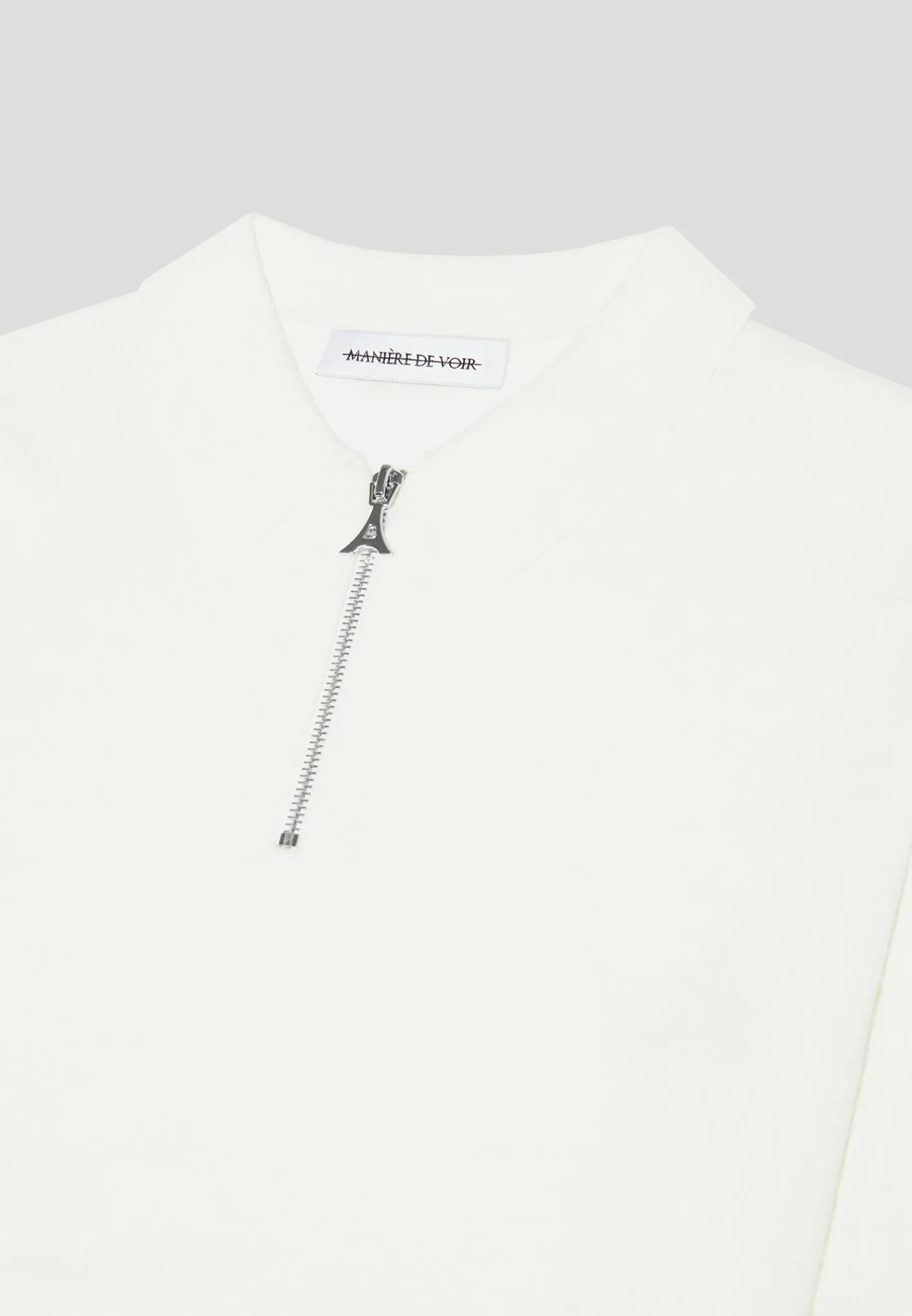 Merino Wool Long Sleeve Polo Top With Zip - Off White^Manière De Voir Clearance
