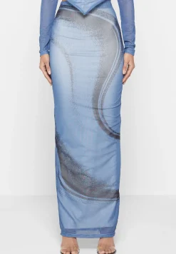 Mesh Printed Maxi Skirt - Blue^Manière De Voir Discount