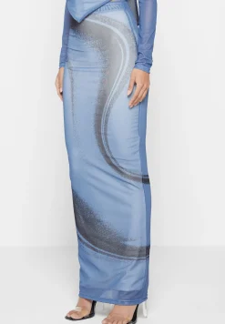 Mesh Printed Maxi Skirt - Blue^Manière De Voir Discount