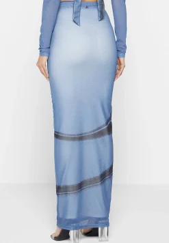 Mesh Printed Maxi Skirt - Blue^Manière De Voir Discount