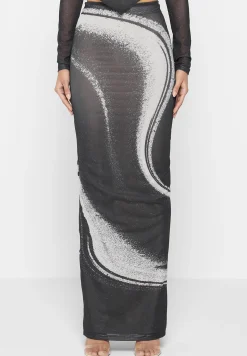 Mesh Printed Maxi Skirt - Black^Manière De Voir Discount