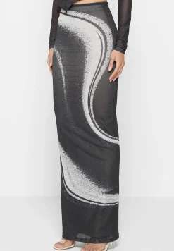 Mesh Printed Maxi Skirt - Black^Manière De Voir Discount