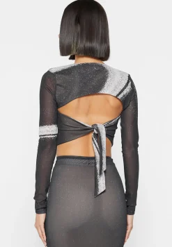 Mesh Printed Top with Sleeve Overlay - Black^Manière De Voir Online