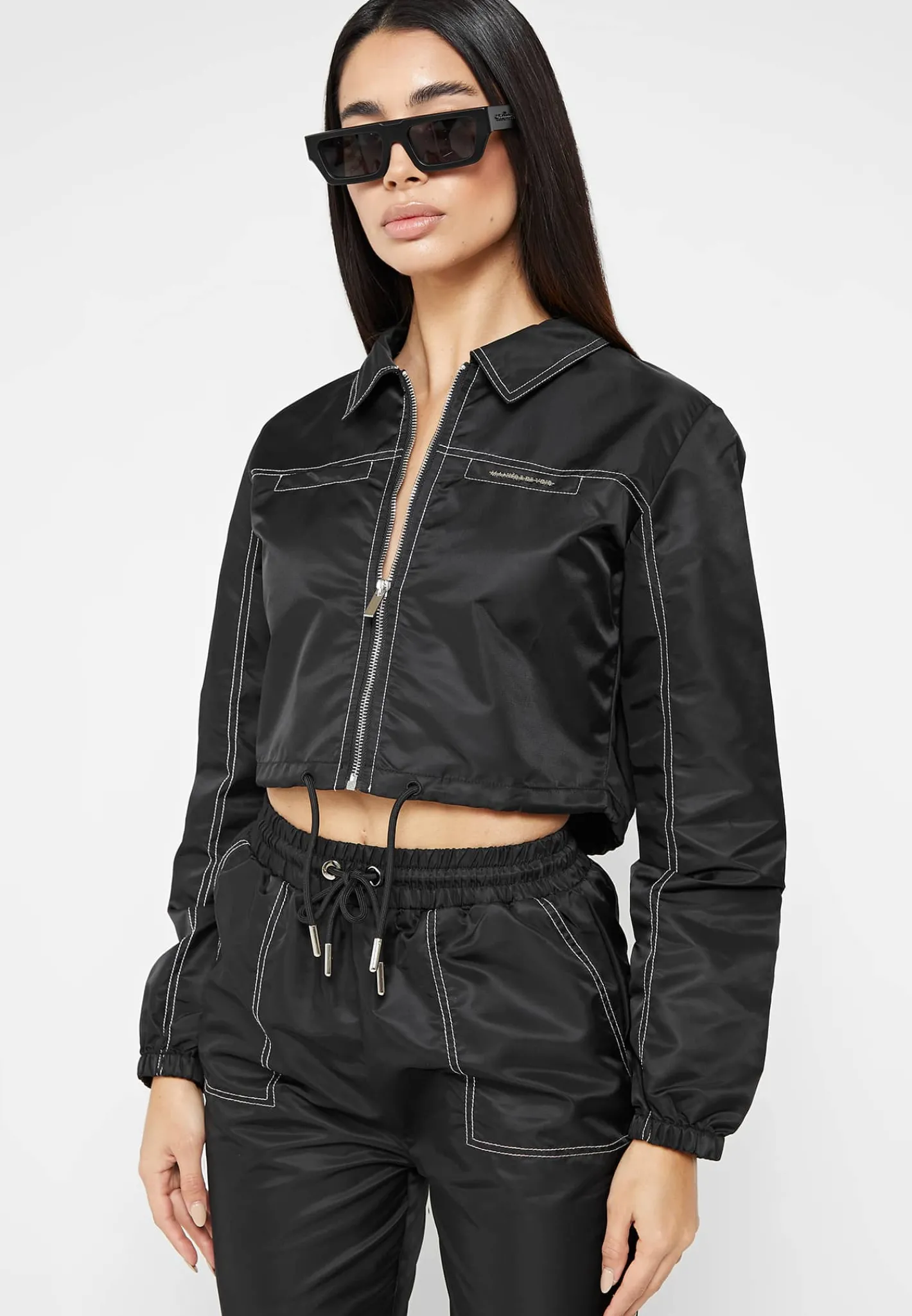 Nylon Contrast Stitch Track Jacket -^Manière De Voir Fashion