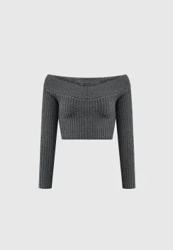 Off Shoulder Knit Crop Top - Grey Marl^Manière De Voir Best
