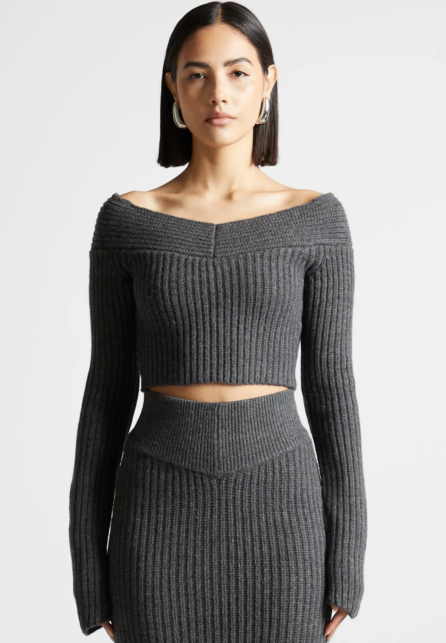 Off Shoulder Knit Crop Top - Grey Marl^Manière De Voir Best