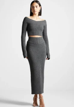 Off Shoulder Knit Crop Top - Grey Marl^Manière De Voir Best
