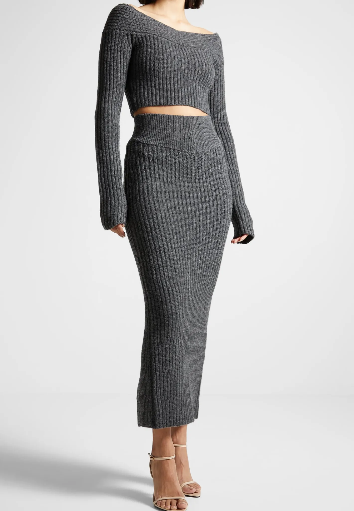 Off Shoulder Knit Crop Top - Grey Marl^Manière De Voir Best