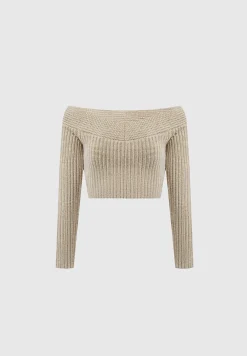 Off Shoulder Knit Crop Top - Beige Marl^Manière De Voir Outlet