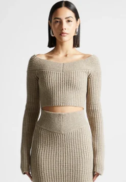 Off Shoulder Knit Crop Top - Beige Marl^Manière De Voir Outlet