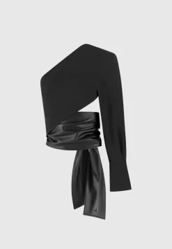 One Sleeve Vegan Leather Wrap Top -^Manière De Voir Sale