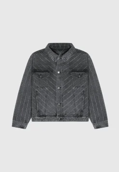 Oversized Rhinestone Denim Jacket - Washed Grey^Manière De Voir Sale