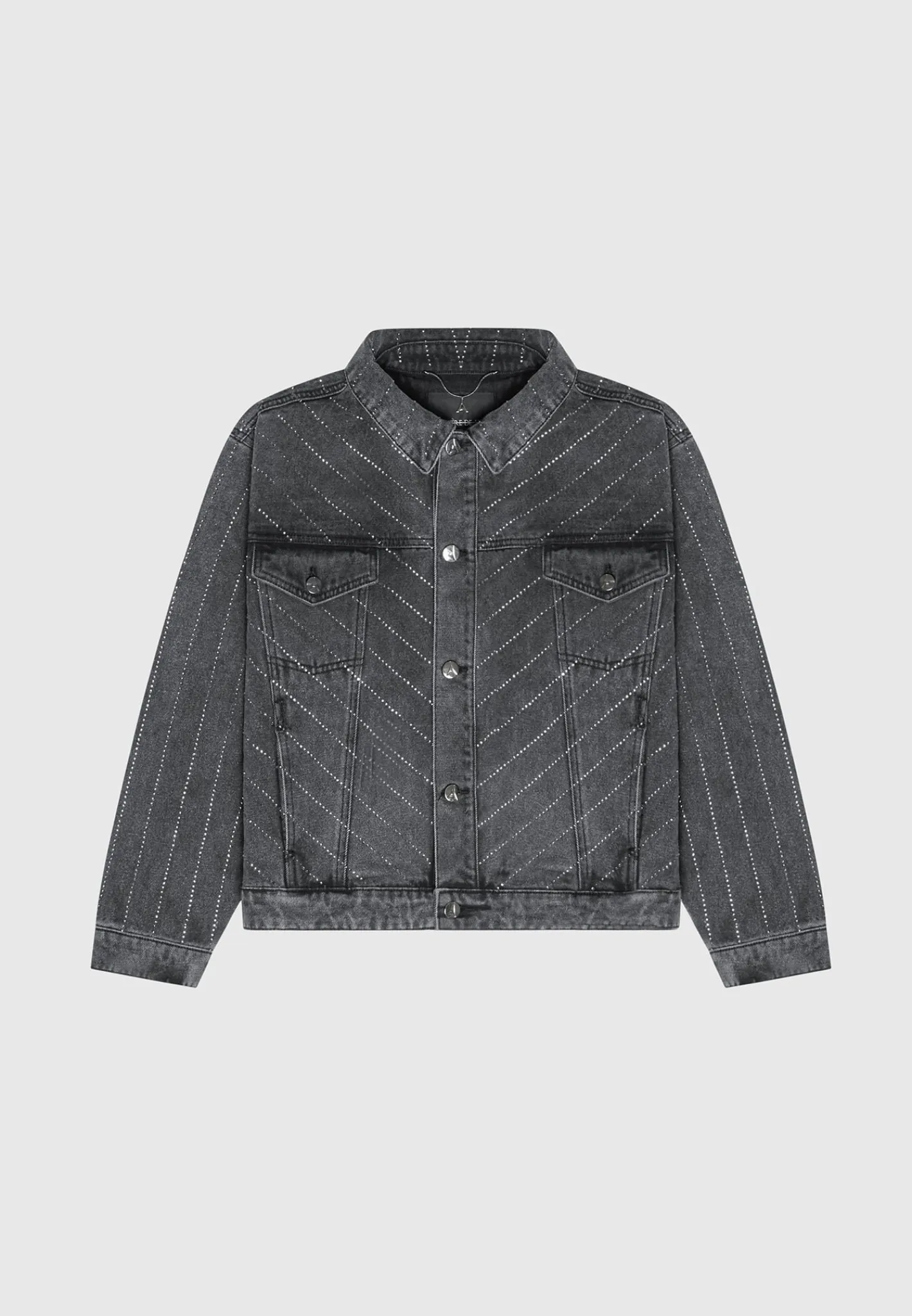 Oversized Rhinestone Denim Jacket - Washed Grey^Manière De Voir Sale
