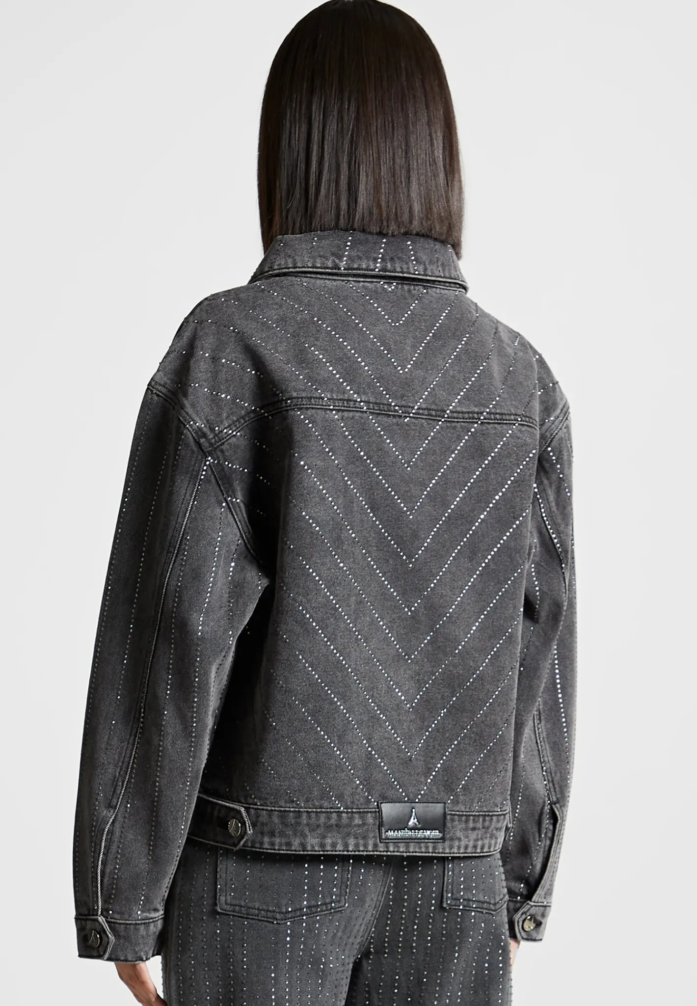Oversized Rhinestone Denim Jacket - Washed Grey^Manière De Voir Sale