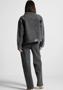Oversized Rhinestone Denim Jacket - Washed Grey^Manière De Voir Sale