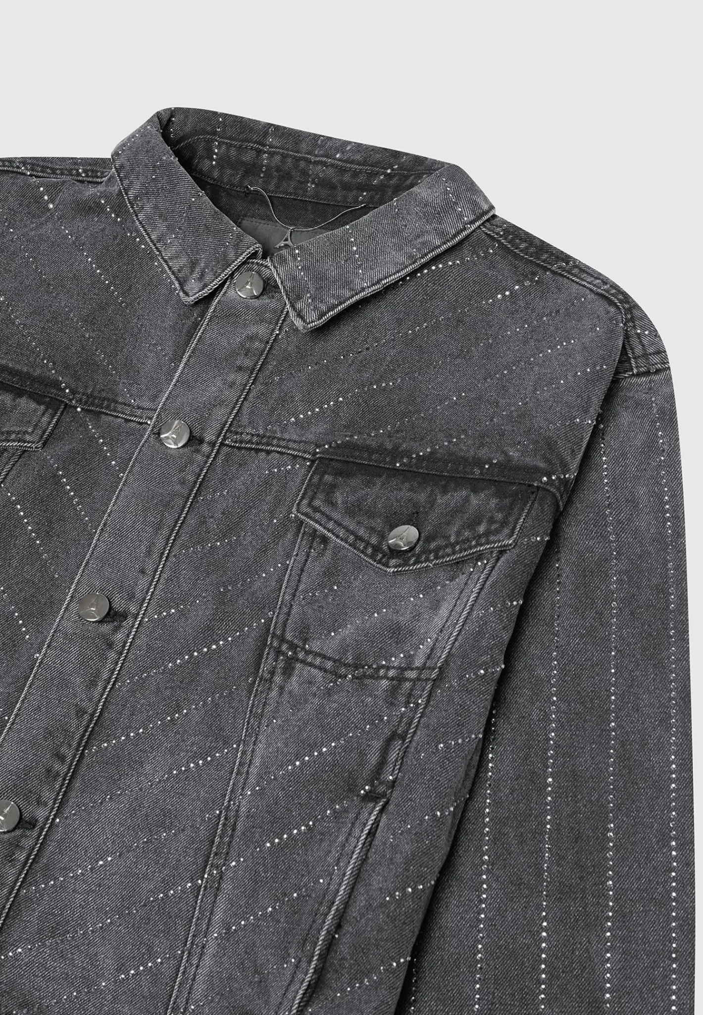 Oversized Rhinestone Denim Jacket - Washed Grey^Manière De Voir Sale
