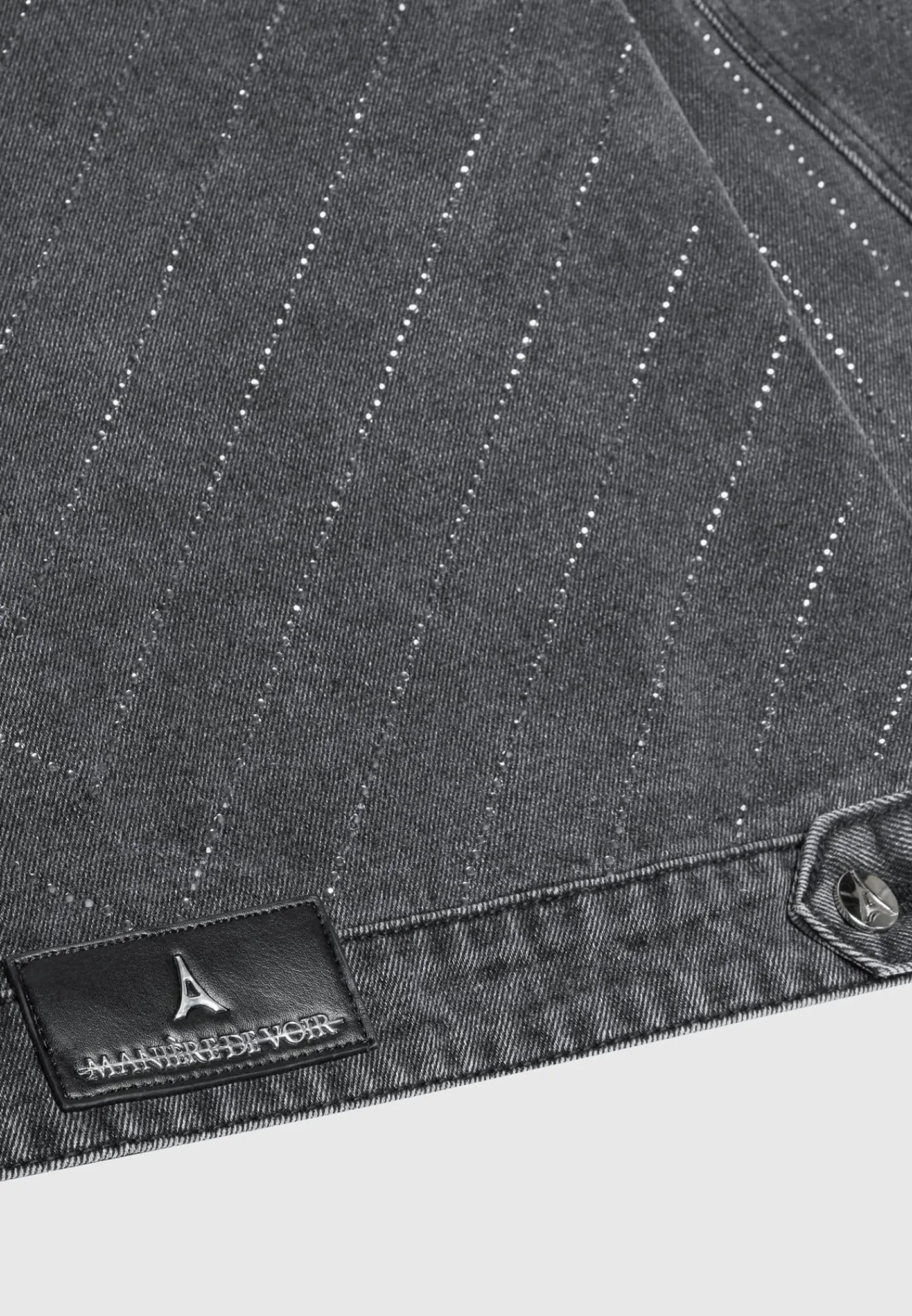 Oversized Rhinestone Denim Jacket - Washed Grey^Manière De Voir Sale
