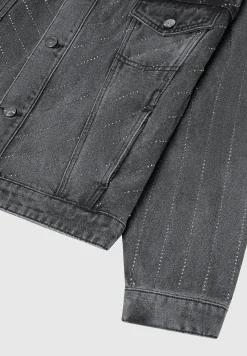 Oversized Rhinestone Denim Jacket - Washed Grey^Manière De Voir Sale