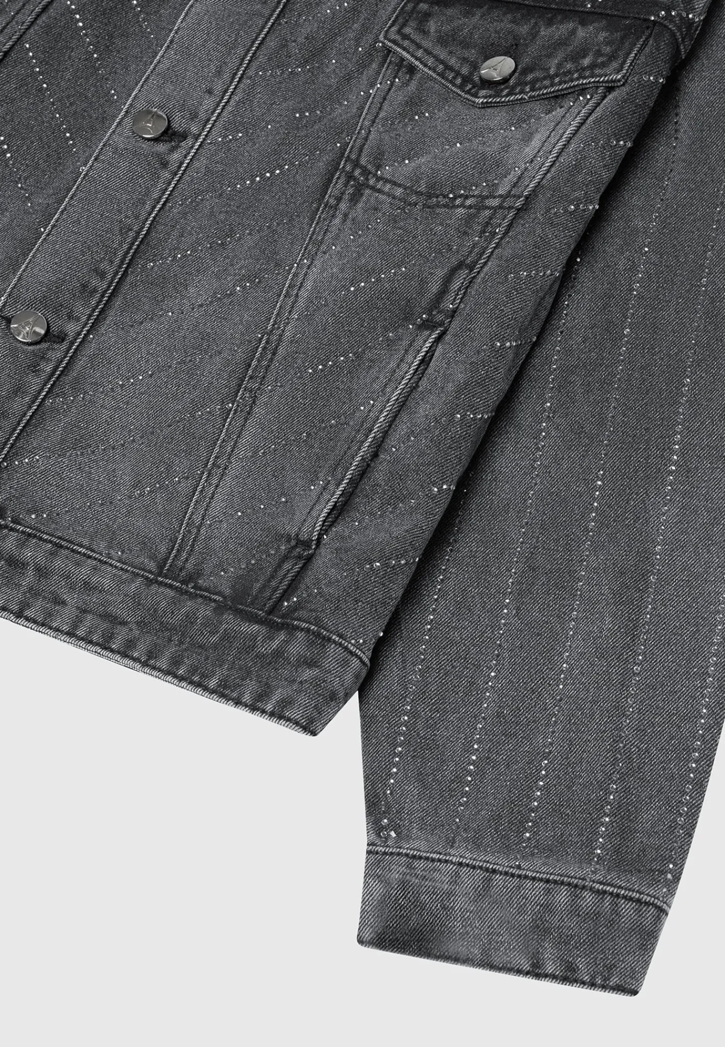 Oversized Rhinestone Denim Jacket - Washed Grey^Manière De Voir Sale