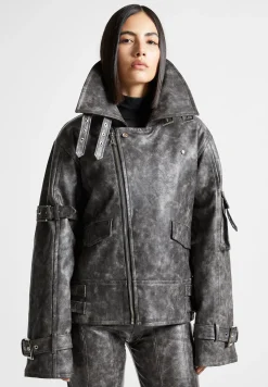 Oversized Vintage Vegan Leather Biker Jacket -^Manière De Voir Best