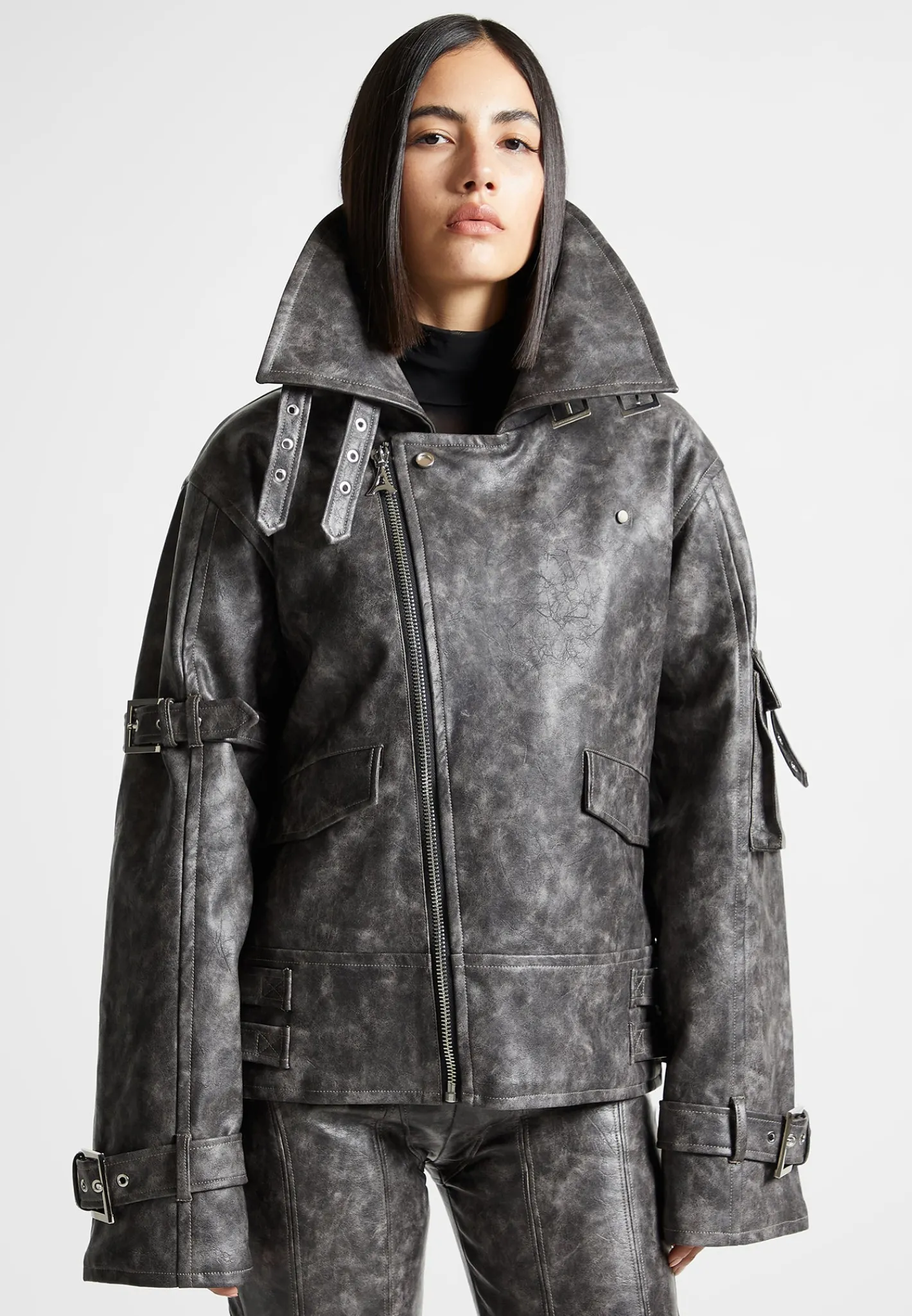 Oversized Vintage Vegan Leather Biker Jacket -^Manière De Voir Best