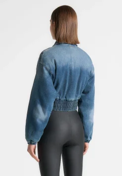 Padded Cropped Denim Bomber Jacket - Mid Blue^Manière De Voir Best