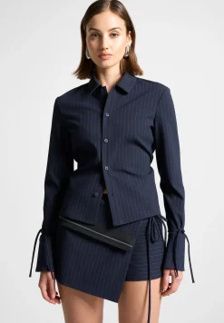 Pinstripe Cinch Tailored Shirt with Ties -^Manière De Voir New