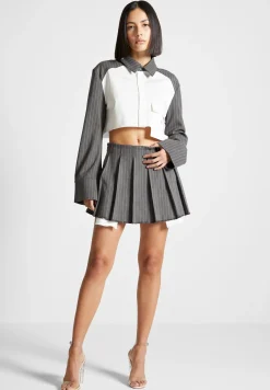 Pinstripe Contrast Cropped Shirt - Grey^Manière De Voir New