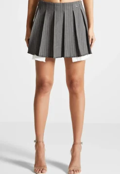 Pinstripe Pleated Skort - Grey Pinstripe^Manière De Voir Sale