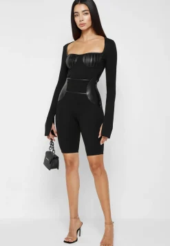 Pleated Vegan Leather & Bandage Playsuit -^Manière De Voir Outlet