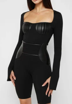 Pleated Vegan Leather & Bandage Playsuit -^Manière De Voir Outlet