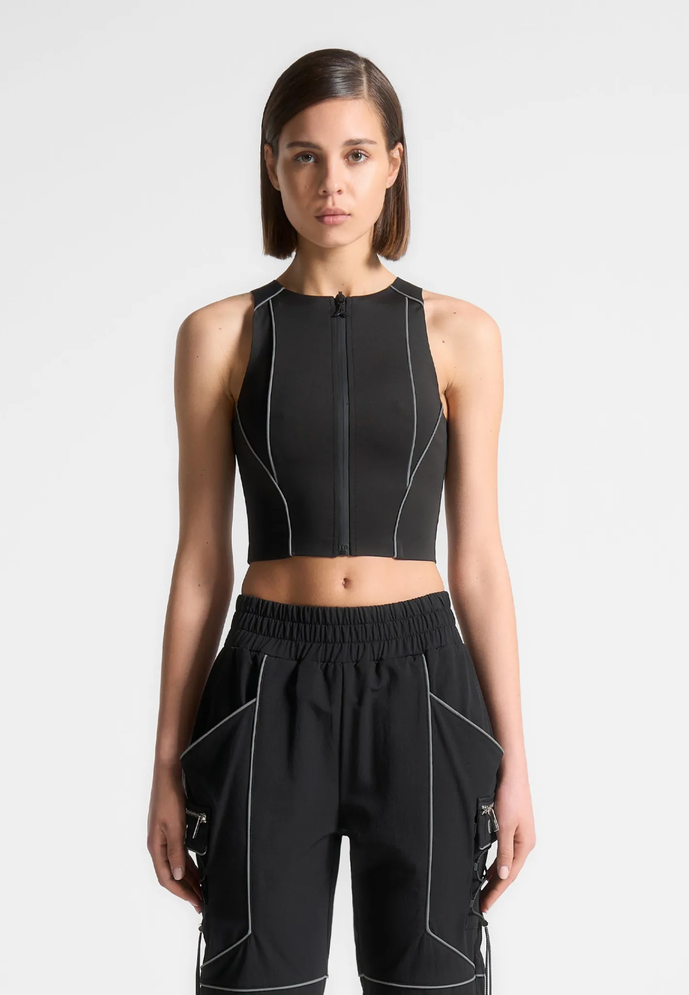 Reflective Piped Racer Crop Top -^Manière De Voir Online